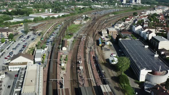 City Train Station Rail Ways Aerial Drone View 