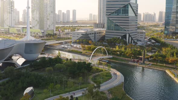 4K Aerial Drone Footage View of Central Park in Songdo