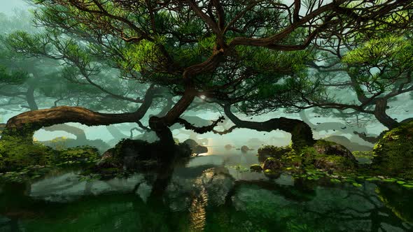 Old Pine Trees In A Swampy Area