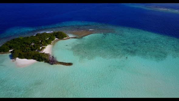 Aerial sky of perfect seashore beach journey by blue water and clean sandy background of a daytrip i