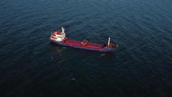 Large General Cargo Ship Tanker Bulk Carrier Aerial View