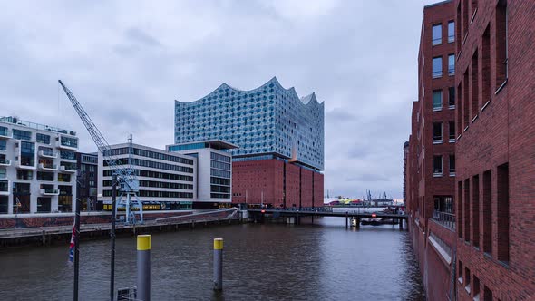 Day Time Lapse of of the harbor district and the concert hall, Hamburg, Germany