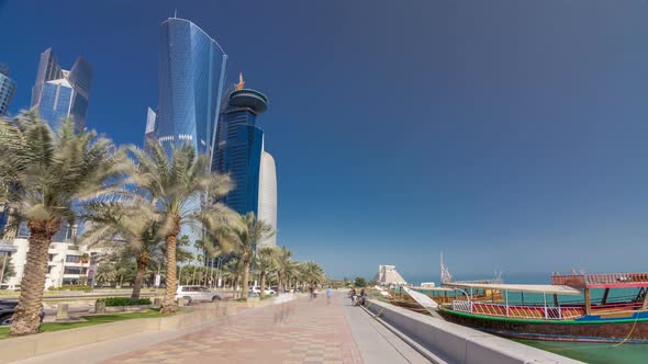 Walk on Doha's Corniche in West Bay Timelapse Hyperlapse Qatar