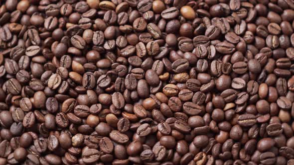 Dark Roasted Coffee Beans Move in a Circle.