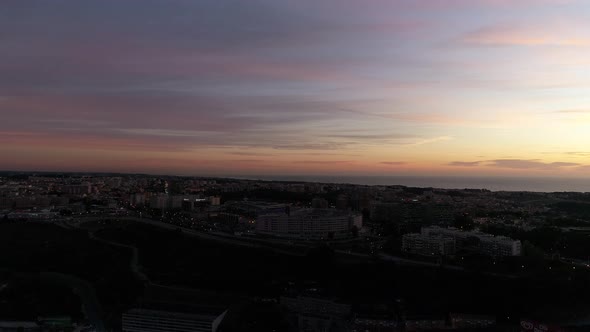 Aerial View City of Vila Nova de Gaia at Sunset, Portugal
