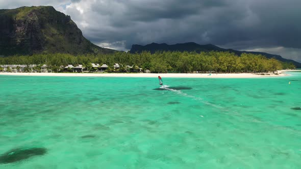 A bird's-eye view of the exotic coast of the island of Mauritius. 