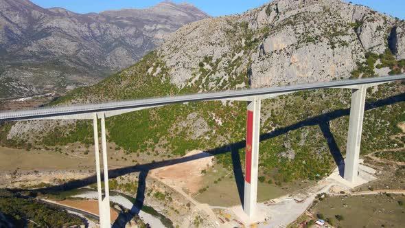 Aerial Shot of the Fully Finished Moracica Bridge in Montenegro