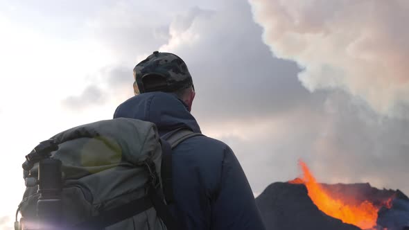 Photographer Watching Lava Erupting From Fagradalsfjall Volcano