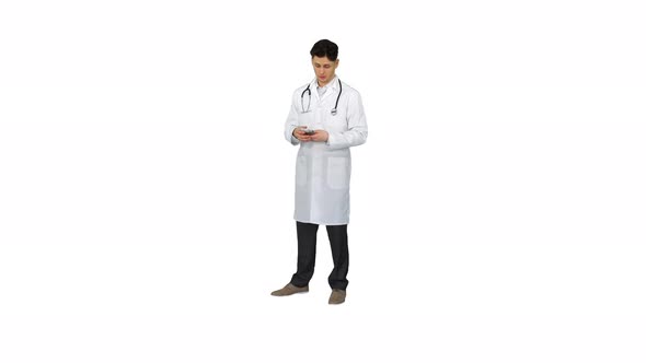 Doctor Counting Euro and Dancing on White Background.