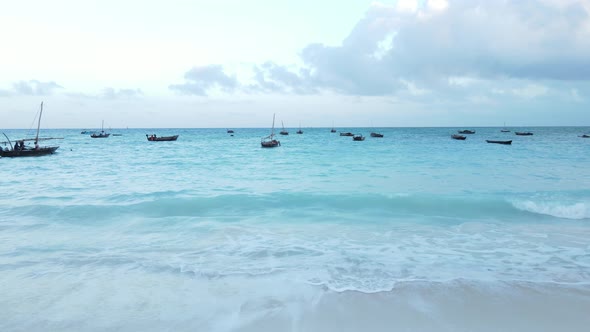 Boats in the Ocean Near the Coast of Zanzibar Tanzania