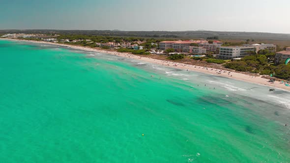 Aerial view of a beach in playa de Muro, Mallorca, Spain