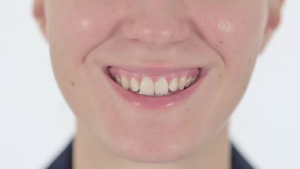 Close Up of Smiling Mouth of Woman Looking at Camera