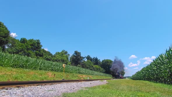 Low Angle View of an Approaching Steam Engine