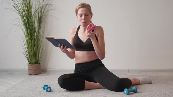 Training Break Fitness Reading Woman Book Dessert