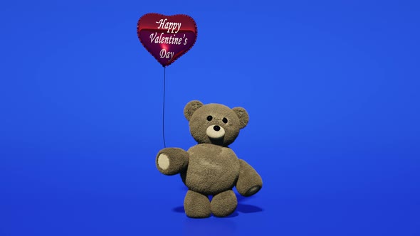 Teddy Bear With Red Heart Shaped Balloons for Valentines Day