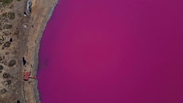 Pink Salt Lake Aerial Drone View at Sunset