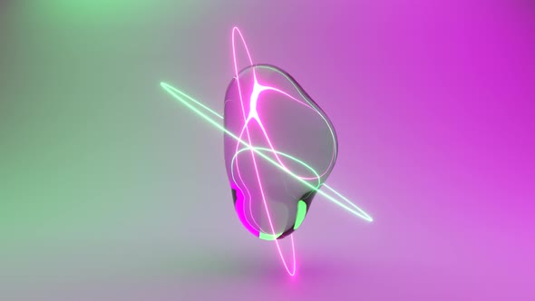 Abstract Background with Morphing Water Spheres Illuminated By Neon Rings