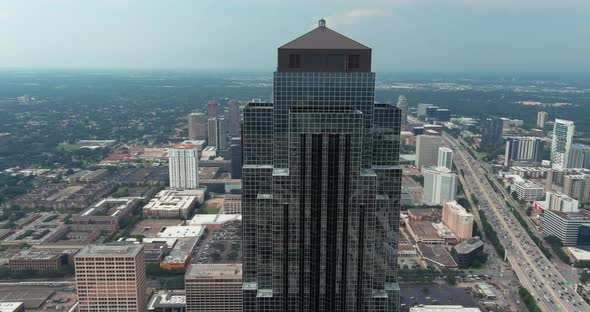 Aerial view of the Houston Galleria Mall area in surrounding landscape