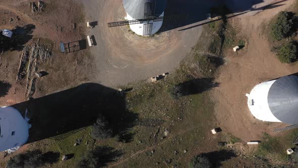 Aerial view of windmills in the countryside in Spain