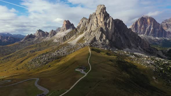 Flight  above Italian Dolomites Alps ,Pass Giau