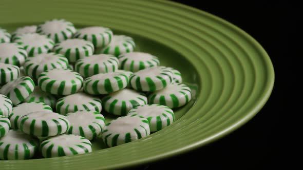 Rotating shot of spearmint hard candies 