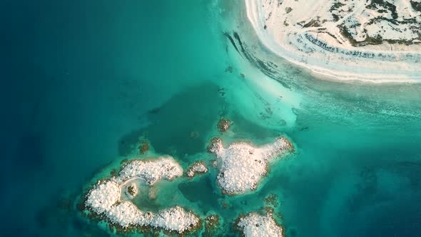 Aerial Salda lake White Sandy Turquoise Colored Beach