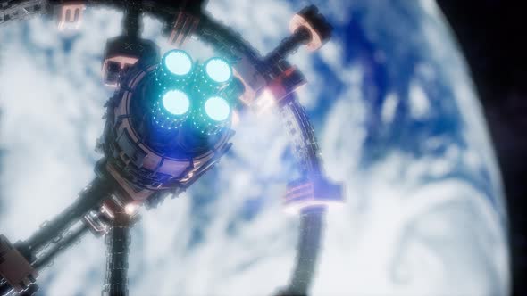 A View of the Earth and a Spaceship. ISS Is Orbiting the Earth alt