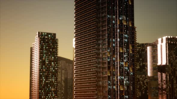 Sunset Aerial Shot of Skyscrapers of Business Centre