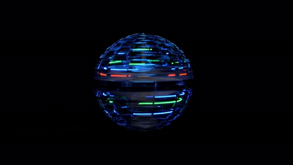 Bright Sparkling Sphere Rotates on a Black Background