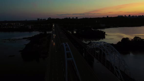 Aerial View of City Bridge Road in the Night