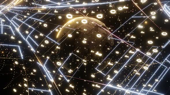 HD Artistic infographics binary numbers tunnel and Earth globe rotation. Technology Network Data