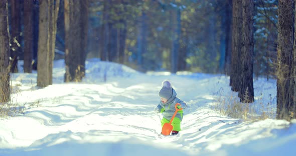 Boy Eats Snow with Mittens