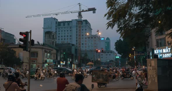 Chaotic road transport in evening Hanoi, Vietnam