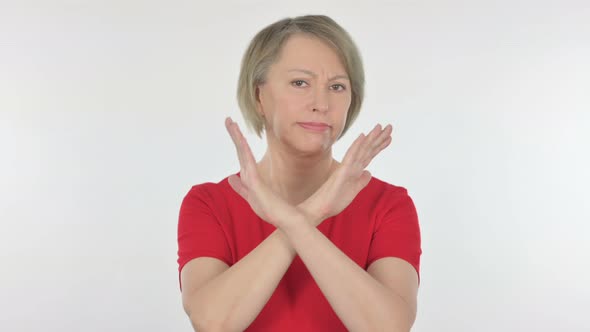 Old Woman in Denial on White Background