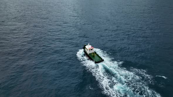 I Follow the Boat in the Open Sea Aerial View 4 k Turkey Alanya