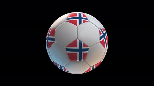 Soccer ball with flag Norway, on black background loop alpha alt