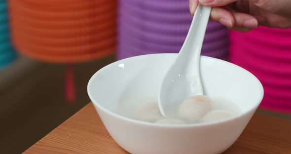 Sweet dumpling soup and chinese lantern for mid autumn festival