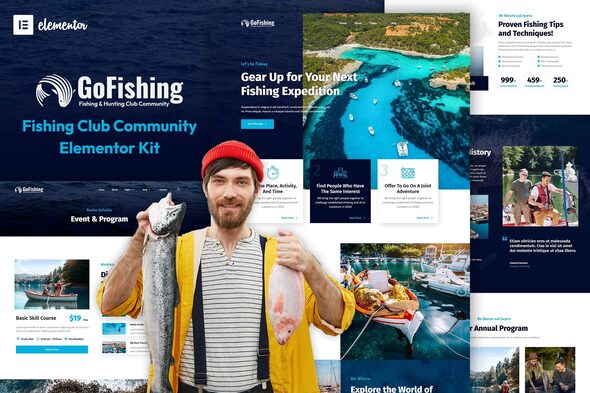 Go Fishing - Fishing Club Community Elementor Template Kit