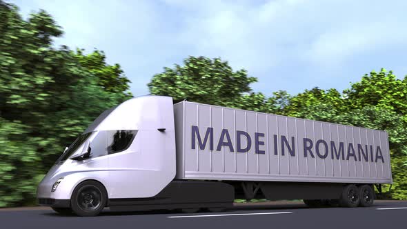 Modern Electric Truck with MADE IN ROMANIA Text on the Side