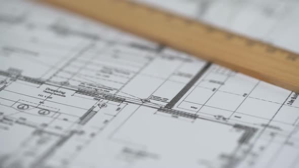 Close-Up of Detailed Building Plan, Architecture Design, Construction Bureau