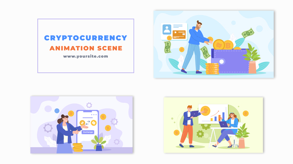 Flat Design Cryptocurrency Exchange Workflow Animation Scene