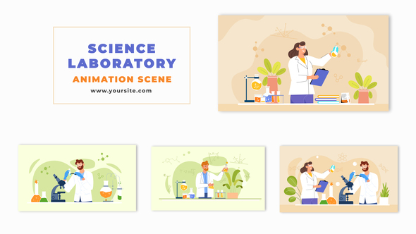 Flat 2D Character Scientist in Laboratory Animation Animation Scene