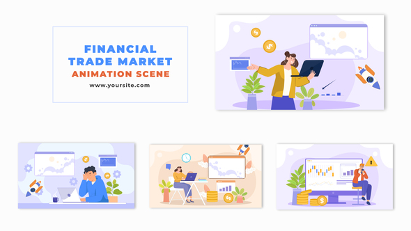 Stock Market Investment Flat Design Animation Scene