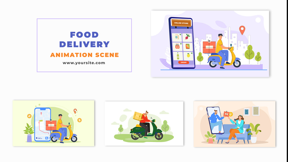 Flat 2D Vector Food Delivery Character Animation Scene