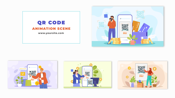 QR Code Payment 2D Vector Cartoon Animation Scene