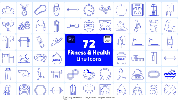 Fitness & Health Line Icons For Premiere Pro