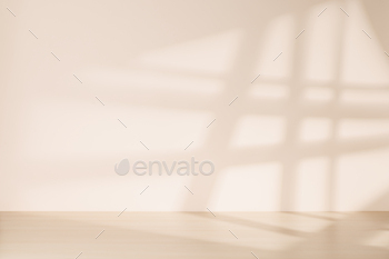 Wooden table and sunlit wall, product template