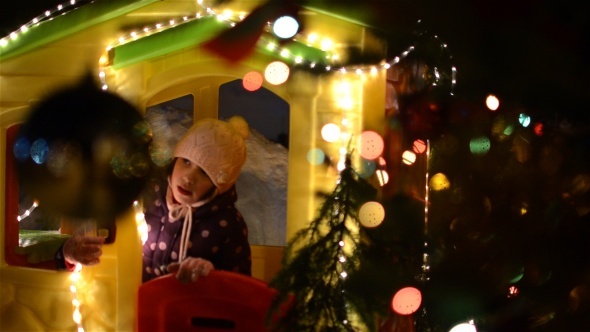 Kid Playing In Toy House At  Night 02