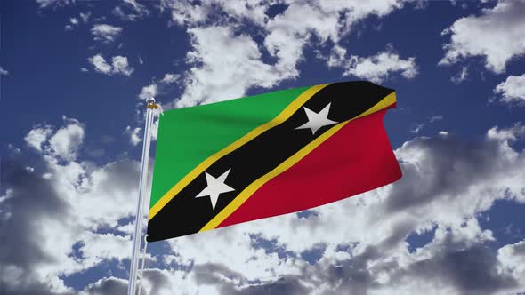 Saint Kitts And Nevis Flag With Sky 4k