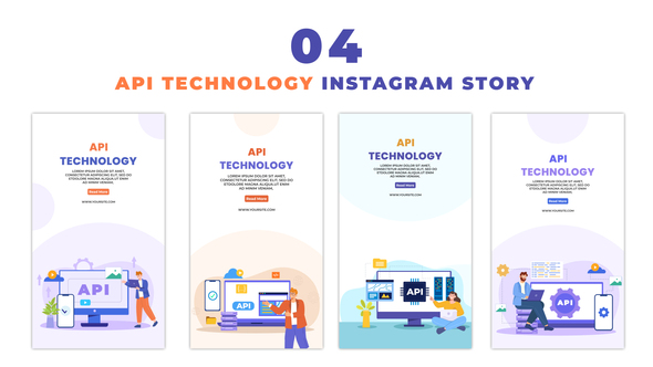 Flat Design API Technology Creating 2D Character Instagram Story